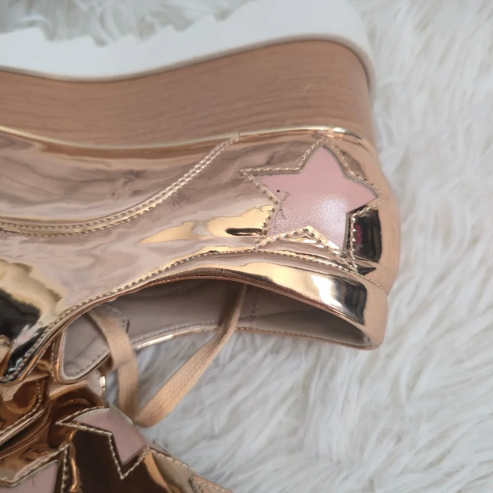 Daiyaer NWOT Rose Gold Platform Oxfords Star Creeper Wedge Shoes Size 37